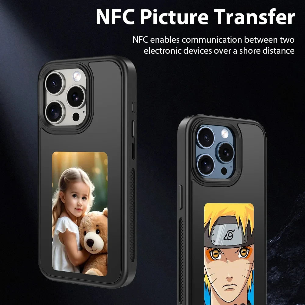 NFC Function Phone Case DIY Electronic Ink Case For iPhone 15 14 pro 3.7inch Screen Display Box Wireless